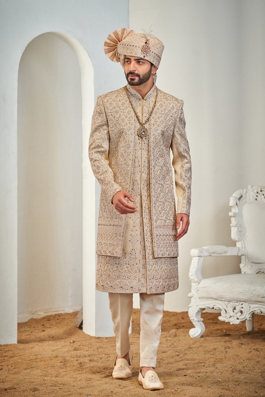Groom in a House of Vastra embroidered sherwani